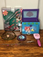 Disney Kids Jewelry Lot: Frozen Bracelet Mulan Set Mirror Crown Brush Box Pencil