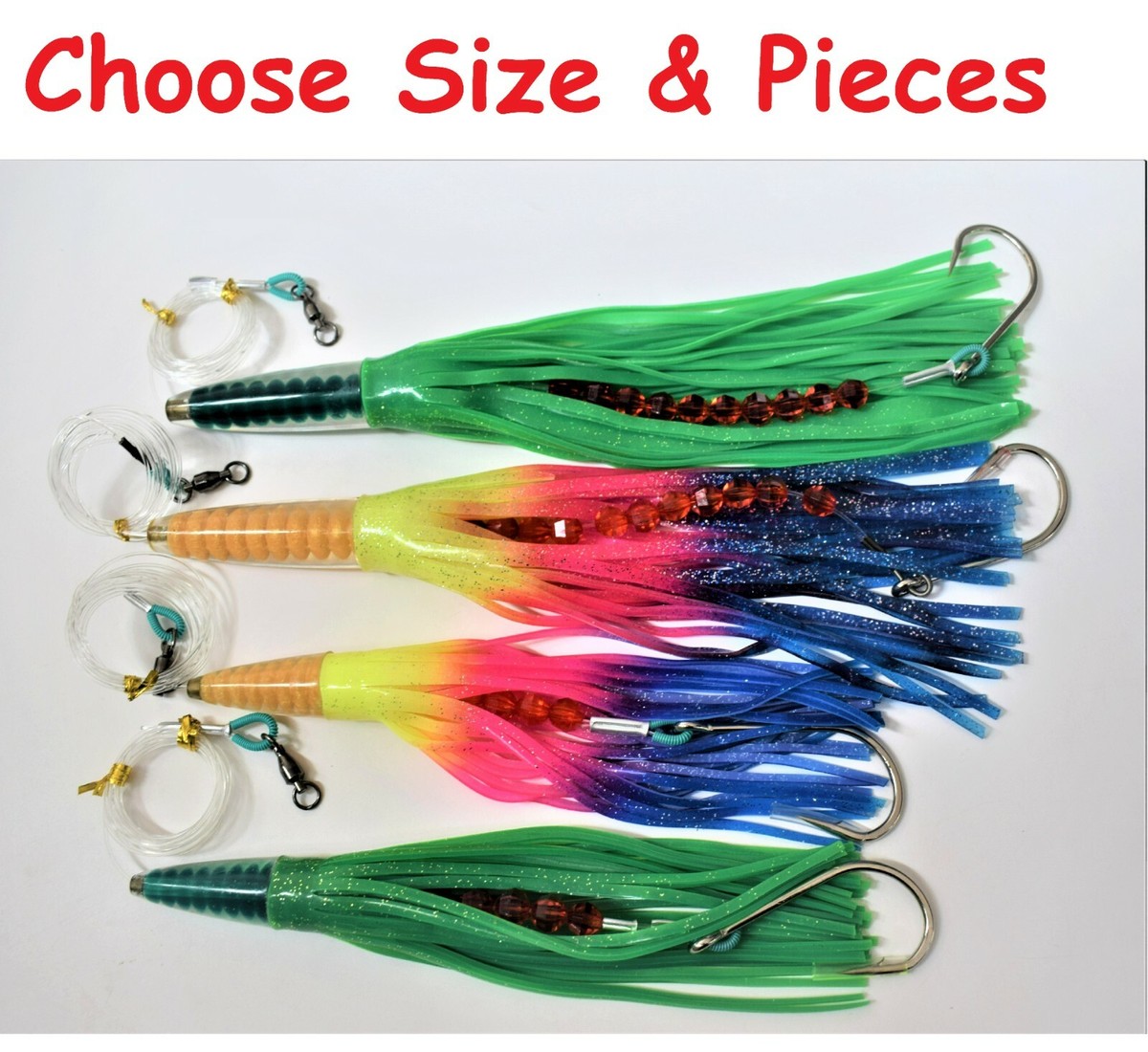 9" & 12" GREEN MACHINE RIGGED SALTWATER TROLLING FISHING LURES