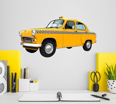 3D Gelbes Taxi M017 Auto Wallpaper Wandbild Poster Wandaufkleber Transport Zo