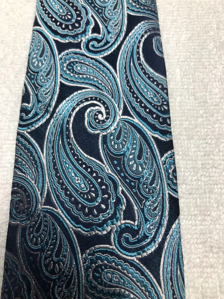 Gravata masculina TASSO ELBA AZUL MARINHO COM AZUL-PETRÓLEO E BRANCO 3,25 X 61 NOVA SEM ETIQUETAS - Imagem 3 de 4