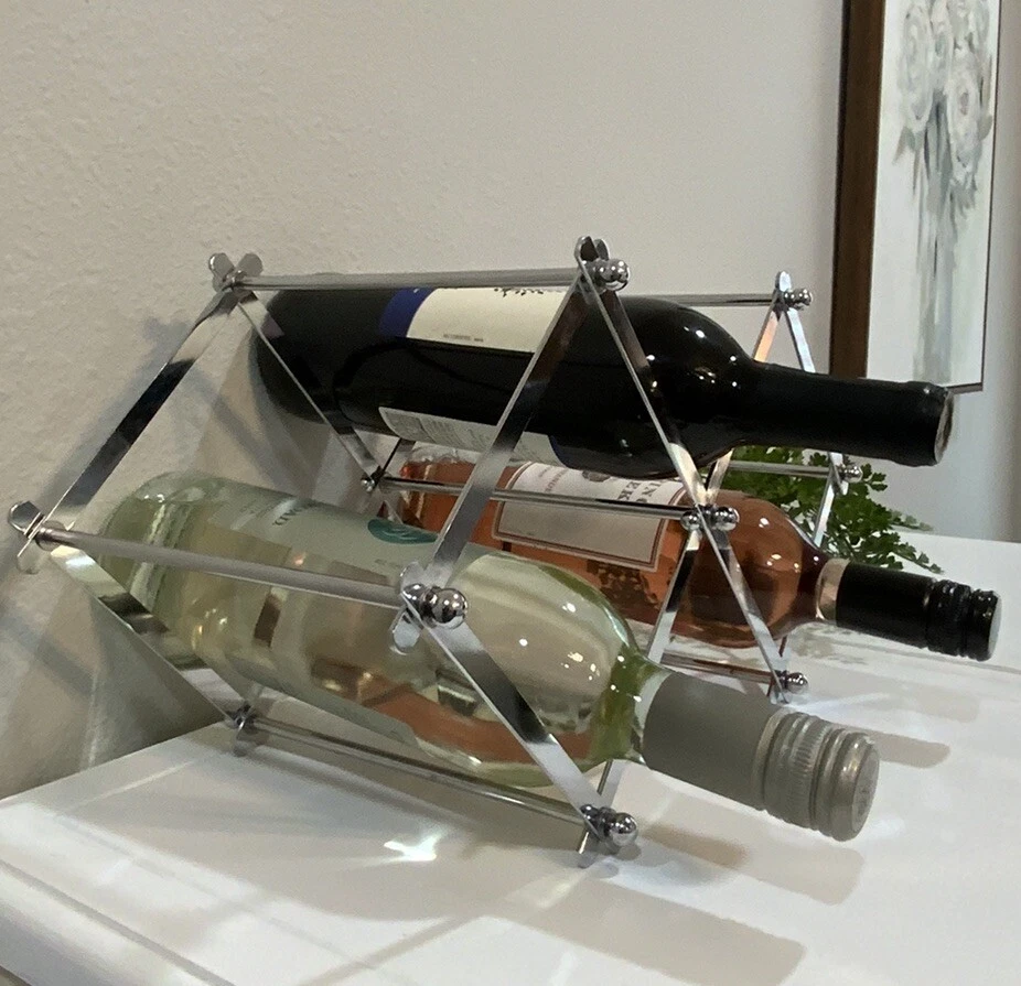 De Colección Pier 1 Importaciones Cromo Mesa Plegable Vino Estante 3 Botellas Caja Original Nuevo de Lote Antiguo Foto 3 de 4