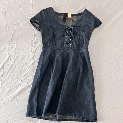 Venus Chambray Denim Dress Women's Size 4 Short Sleeve Lace up Neckline |  eBay