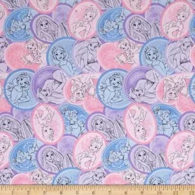 SPRINGS CREATIVE Fat Quarter Disney Princess Badge Pink Blue Lilac 100% Cotton Quilting Fabric
