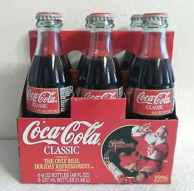 Coca-Cola Classic Christmas 1996 Edition Coke Bottles Santa 6-Pack