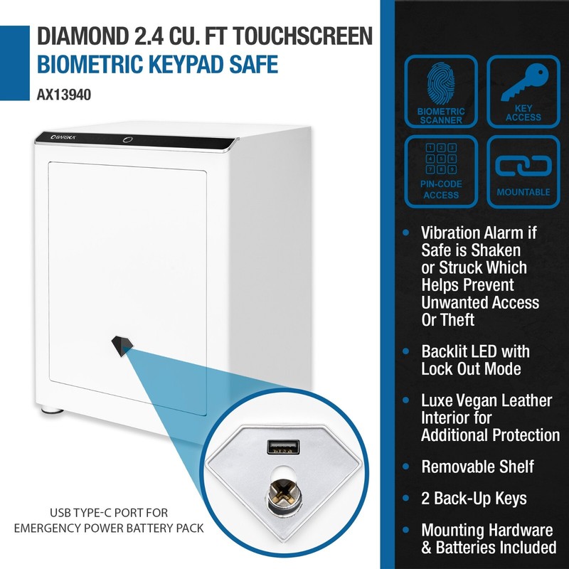 Diamond Deluxe Touchscreen Home Safe 2.4 Cu Feet Biometric Fingerprint