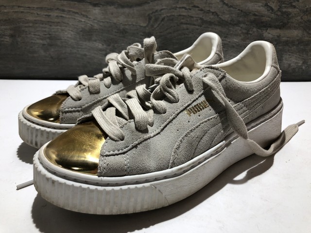 puma suede platform white gold