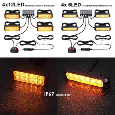 4x Frontblitzer LED Blitzlicht Warnleuchte Strobe Licht Gelb 12V KFZ LKW PKW DHL