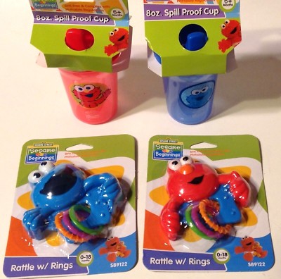 Sesame Street Sippy Cup And Rattle Cookie Monster Elmo Infant Piece Set 