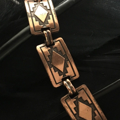 BEAUTIFUL VINTAGE ESTATE COPPER SOUTHWESTERN DESIGN LINK BRACELET 7 3/4'' LONG