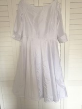 Wedding Dress.  3/4 Sleeve Tea Length A-line Layered.  39” Bust 32” Waist 42” L