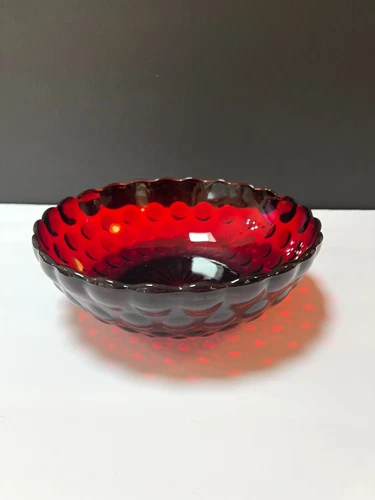 Vintage Anchor Hocking Bubble Glass Ruby Red Salad Bowl 8" Mid Century