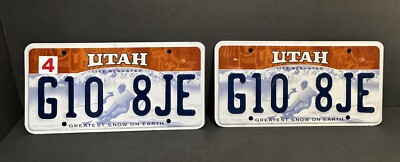 Utah License Plate PAIR; G10 8JE w~Sticker Life Elevated -Greatest Snow on Earth