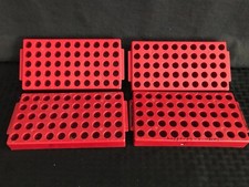 (4) BRAND PP 50-Position Cryogenic CryoVial Workstation Rack 12mm Red