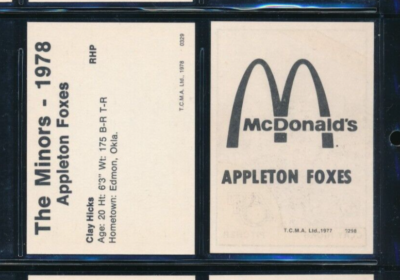 Lot (2) Clay Hicks 1977 1978 TCMA Appleton Foxes #0329 #0298 (HI45