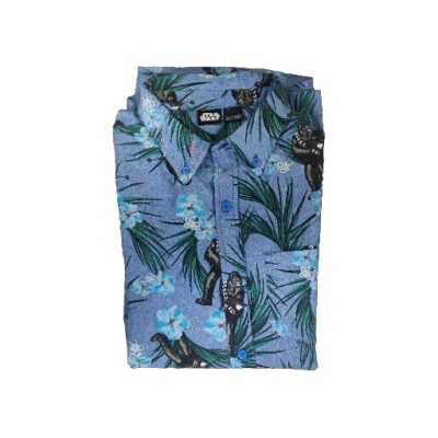 Star Wars Chewbacca Hawaiian Shirt Mens M Blue Floral Short Sleeve Button  Medium