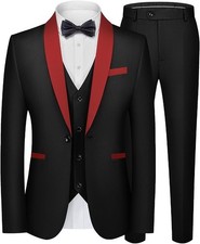 Men's 3 Piece Tuxedo Suit XXL 46R 40W Red Satin Shawl Lapel with a Black Jacket