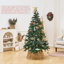 Handcrafted Openwork Woven Hyacinth Wicker Christmas Tree Collar, Tree Skirt US