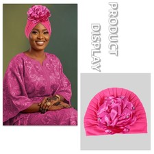 Nigerian Women Headtie Headwear Hat African Turban Big Flower Bonnet Cap Wedding