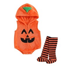 Baby Halloween Costumes 6-12 Months Pumpkin Zipper Hooded Romper Costume