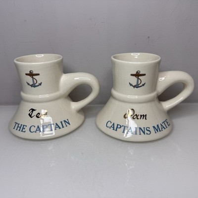 2er Set Captain & Captains Mate Keramik Maritim Becher Tasse 'Ted' & 'Pam'