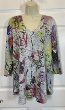 Inoah USA Artsy Abstract Print Tunic Top XL Multicolor Boho Lagenlook Stretchy