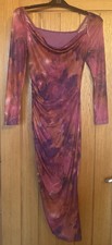Sheln Chiffon Lined Runched Bodycon Long Sleeve Dress Size XS Uk Size 6-8