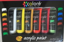 Kids Art Craft Drawing Painting Acrylic Paint 12 Color Set ,Large 75ml Tubes NIB