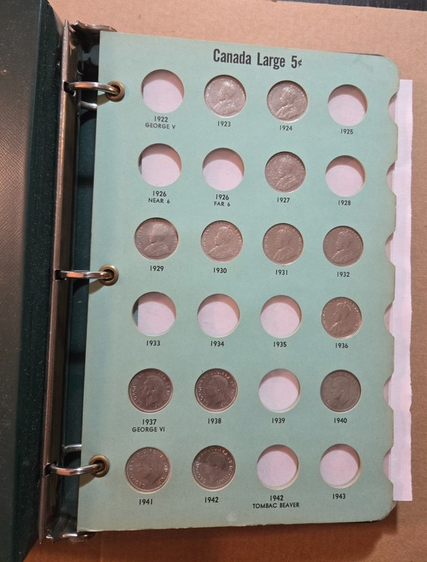 (33) coin partial set Large 5 Cent 1922-64 Canada Canadian coin album 10 cent...