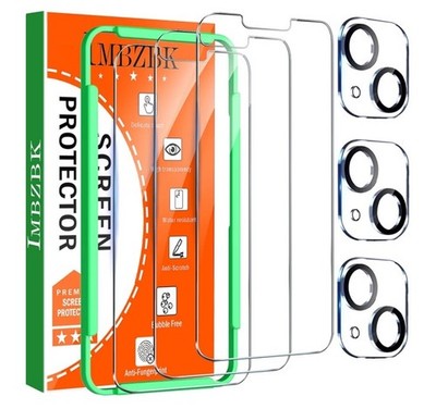 3 Pack Screen Protector for iPhone 13 Tempered Glass with 3 Camera Lens Protecto