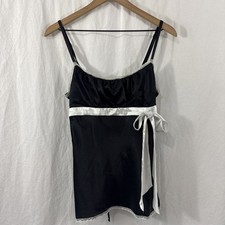 Heart Soul Y2K Coquette Black Satin Babydoll Bow Feminine Cami Tank Sz XL Whimsy