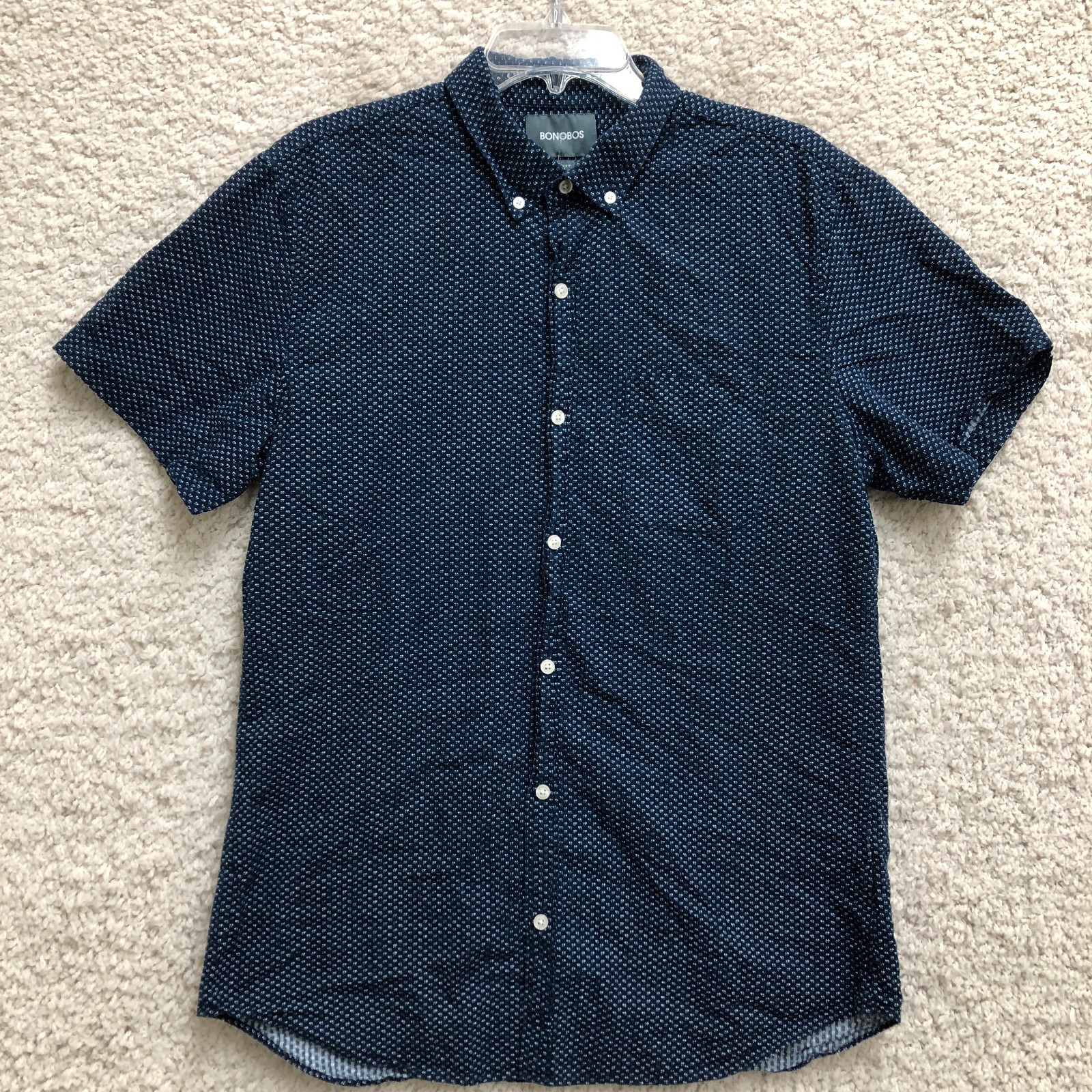 Bonobos Button Down Shirt Large Adult Blue Slim Fit AOP Short Sleeve Camp Mens L
