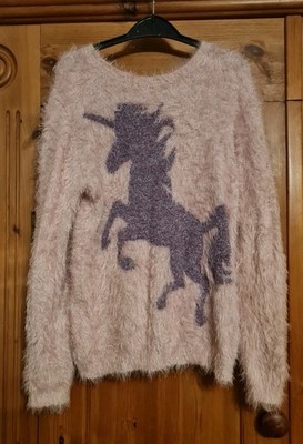 Flauschiger rosa Wimpern Einhorn Pullover Gr. 10-11 Jahre von Nutmeg