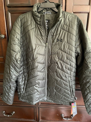 Under Armour Men's XL Gray Puffer Jacket Full Zip Stand-Up Collar Fitted Pockets
