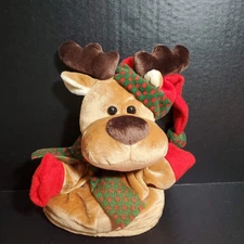 Caltoy Christmas Reindeer Plush 10" Hand Puppet Wearimg Holiday Hat And Scarf