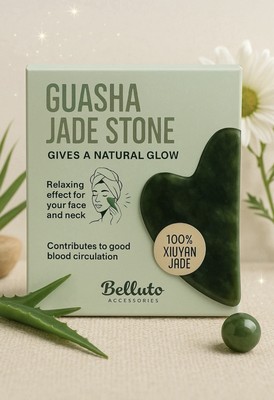 GUA SHA Jade Stein Original Rosenquarz, Natural Glow ,Xiuyan-Jade OVP