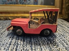 Vintage SSS Tin Litho Pink Toy Friction Jeep Surrey Made in Japan Rare 