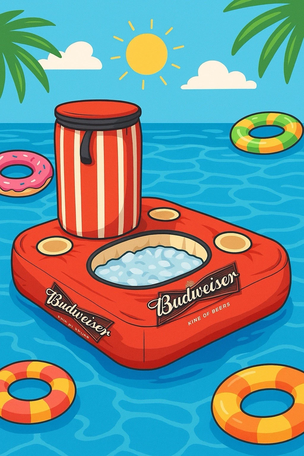 Budweiser Floating Drink Cooler Pool Float Beer Raft w/ Cup Holders Vintage Rare