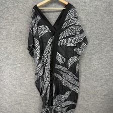 New Vince Camuto Dress Women M Medium Black Polka Dot Kaftan Midi V-Neck Casual