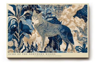 Paul Sinus Wandbild Echo of the Northern Woods Wolf in Blue and Gold Forest