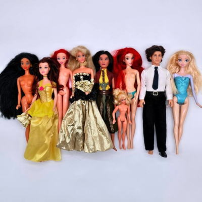 #ad Vintage Disney Barbie Doll Lot of 9 Ariel Belle Mulan Jasmine Elsa Prince $35.00