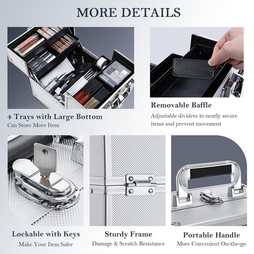 Makeup Train Case Makeup Organizer Box Portable Cosmetic Travel Case with Loc... - Picture 4 of 9