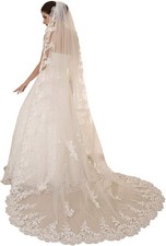 Wedding Veils 1 Tier White Ivory 3/4/5M Lace Long Train Bridal Veil with Comb