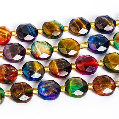 Rainbow Tiger Eye Bead AA Gemstone Faceted Coin Loose Beads 6MM 8MM 10MM
