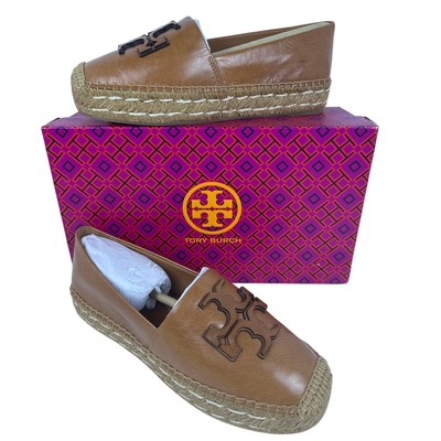 Tory Burch Ines Espadrilles Platform Sandals Size 7.5 Tan Leather Raffia 144346