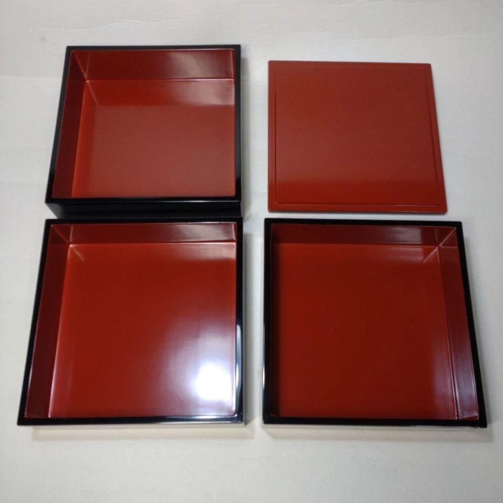 Jubako Bento Box Japanese Echizen lacquer by artist Hideaki Yamamoto Black lacqu