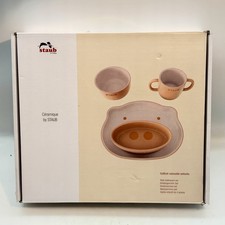 Staub Ceramic Baby Kids Tableware 4pcs Set Rare Pink Hippo Children's Plates