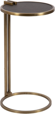 Modern Vegan Leather C-Table - Black & Antique Brass Accent