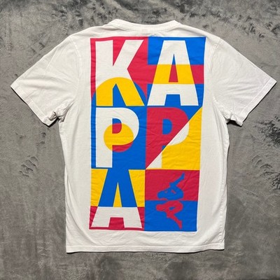 Kappa T Shirt Mens M White Graphic Logo Cotton Streetwear Italian Sportswear