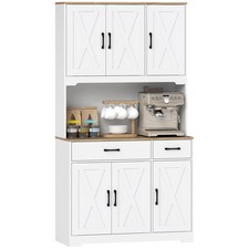 Image of HOMCOM 175cm Tall Kitchen Pantry, Kitchen Cabinet w/ Drawers, Shelves, White