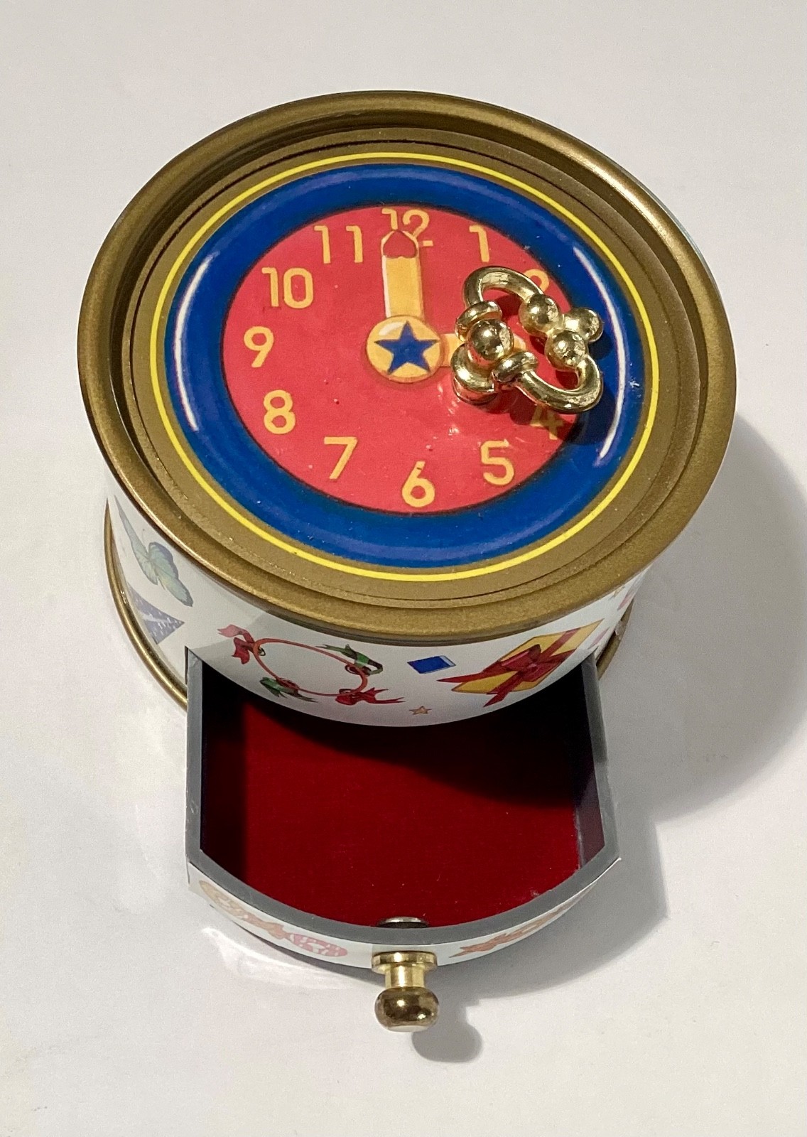 Vintage 1994 Koji Murai Sankyo Round Keepsake Music Box With Drawer - Working